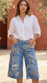 ג'ינס ברמודה פרחוני