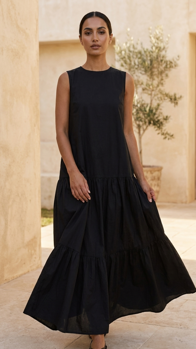 pomelli_photoshoot_image_9_16_0622 (6) שמלת מקסי שחורה קלאסית – תמונה 1